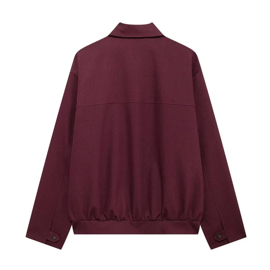 Women Vintage Loose Burgundy Zipper Jacket