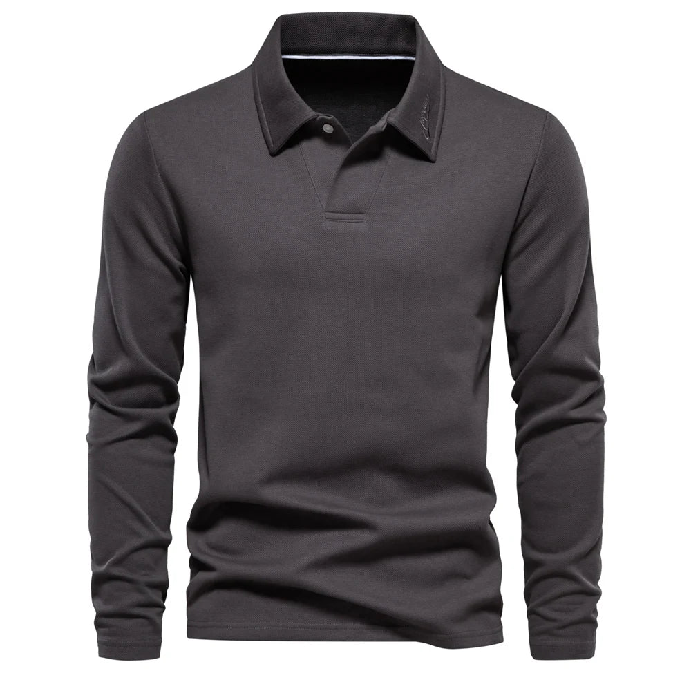 Men's Full Sleeves Polo Shirt | Luxury Golf Polo Shirt | Turn Down Collar Dark Grey