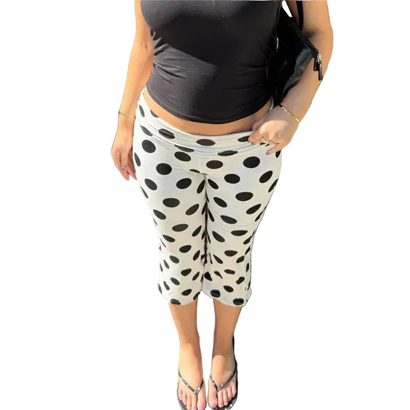 Women Low Rise Capri Trousers | Polka Dot Print Pants | Y2K | Slim Fit