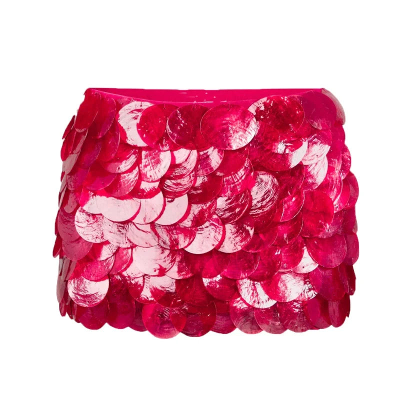 Women Sequin Mini Skirt | Low Rise Bodycon Skirt Red