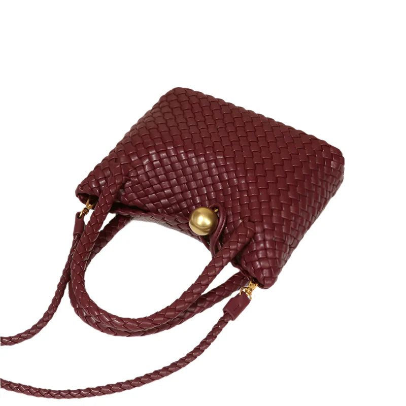 Women Leather Woven Small Crescent Crossbody Bag