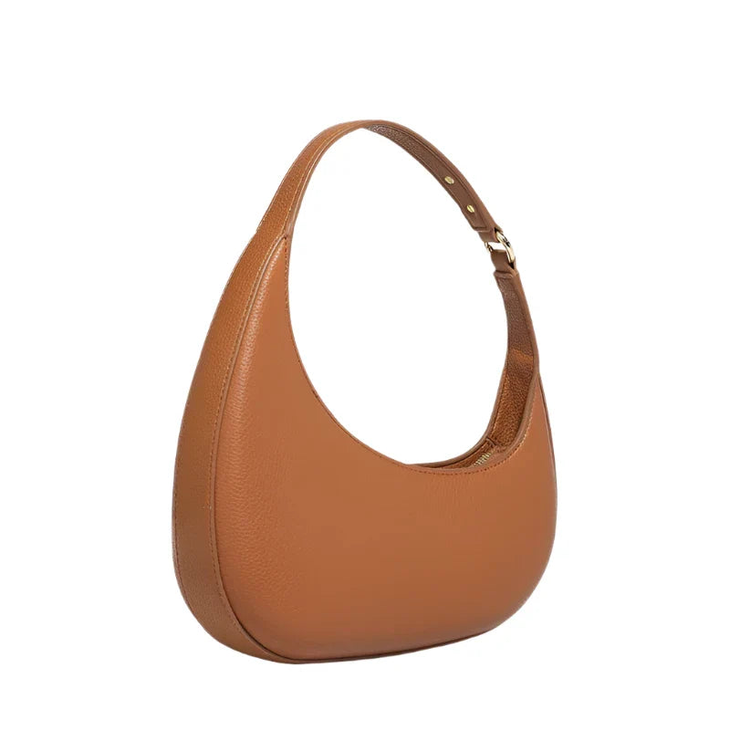 Women Vintage Half Moon Bag | Lychee Texture Rivet Underarm Bag brown