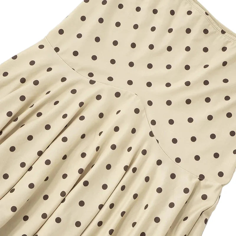 Women Polka Dot Long Skirt | Sleeveless Vest Top | Pleated Skirt Set | Office Dress Set
