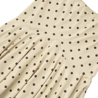 Women Polka Dot Long Skirt | Sleeveless Vest Top | Pleated Skirt Set | Office Dress Set