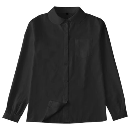 Women Long Sleeve Blouse Shirt | Formal Turn-down Collar Minimalist Top Black