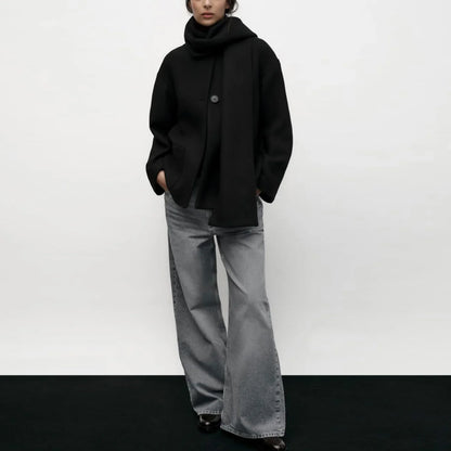 Women Winter Coat with Scarf | Long Sleeves | Round Neck