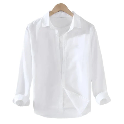 Men Long Sleeve Solid Shirt | Turn-down Collar Casual Button Down Shirt White