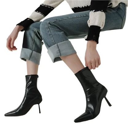 Women Leather High Heel Ankle Boots | Zipper Closure