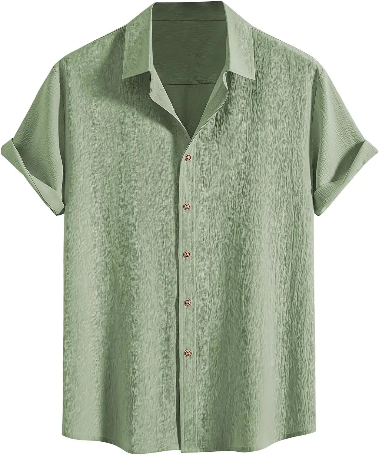 Men Cotton Wrinkle Textured Button Down Shirt | Casual Beach Hawaiian Summer Shirt green
