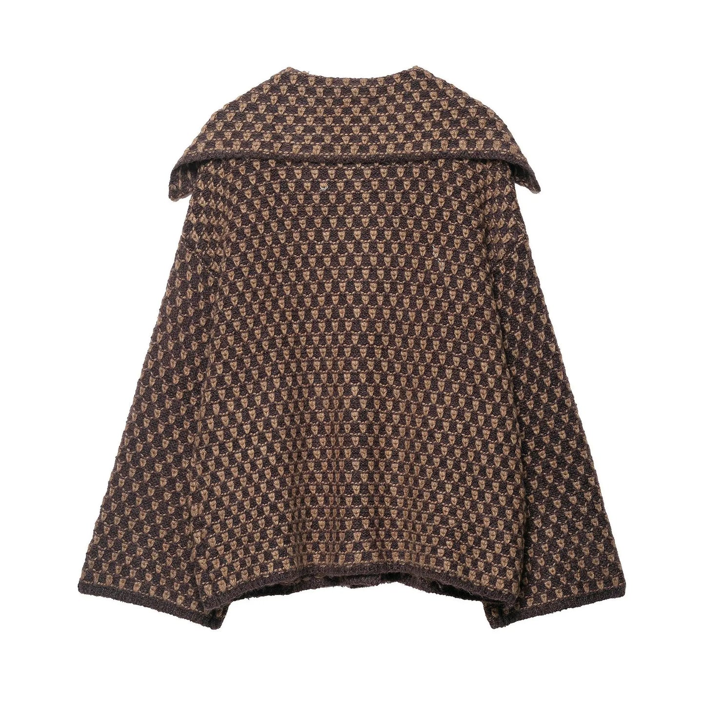 Women Oversized Knitted Jacket | Large Collar | Street Style | Geometric Pattern