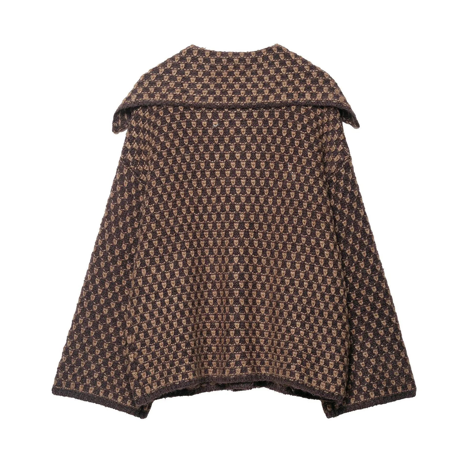 Women Oversized Knitted Jacket | Large Collar | Street Style | Geometric Pattern