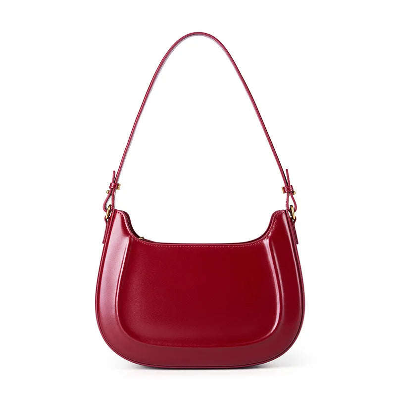 Women Minimalistic Leather Underarm Bag | Shoulder Bag | Saddle Bag Burgundy