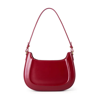 Women Minimalistic Leather Underarm Bag | Shoulder Bag | Saddle Bag Burgundy