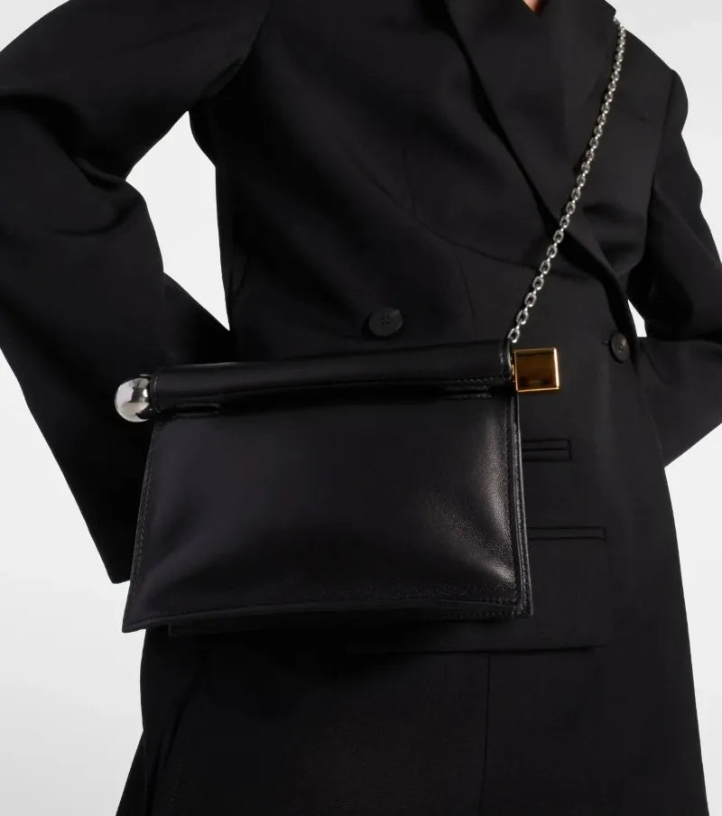 Women Leather Rolled-Up Clutch Bag | Versatile | Folding Clutch | Chain Single-Shoulder Bag | Crossbody Bag