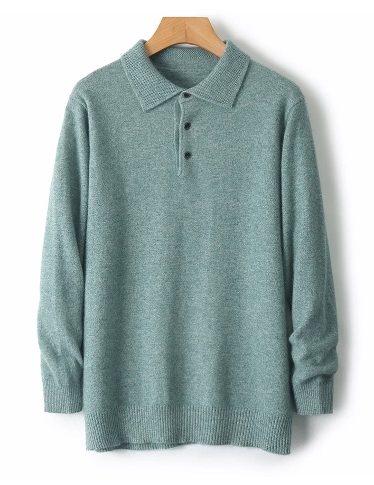 Men Merino Wool Polo Pullover | Knit Warm Top | Winter Polo Collar T-shirt