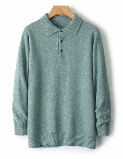 Men Merino Wool Polo Pullover | Knit Warm Top | Winter Polo Collar T-shirt