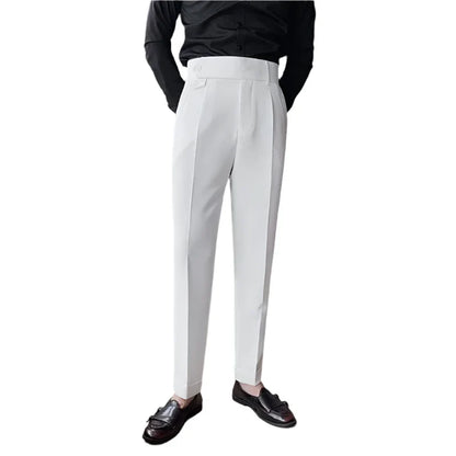 Men Vintage Style Pants | High Waisted Suit Pant | Business Casual Straight Trousers