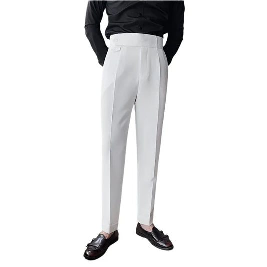 Men Vintage Style Pants | High Waisted Suit Pant | Business Casual Straight Trousers