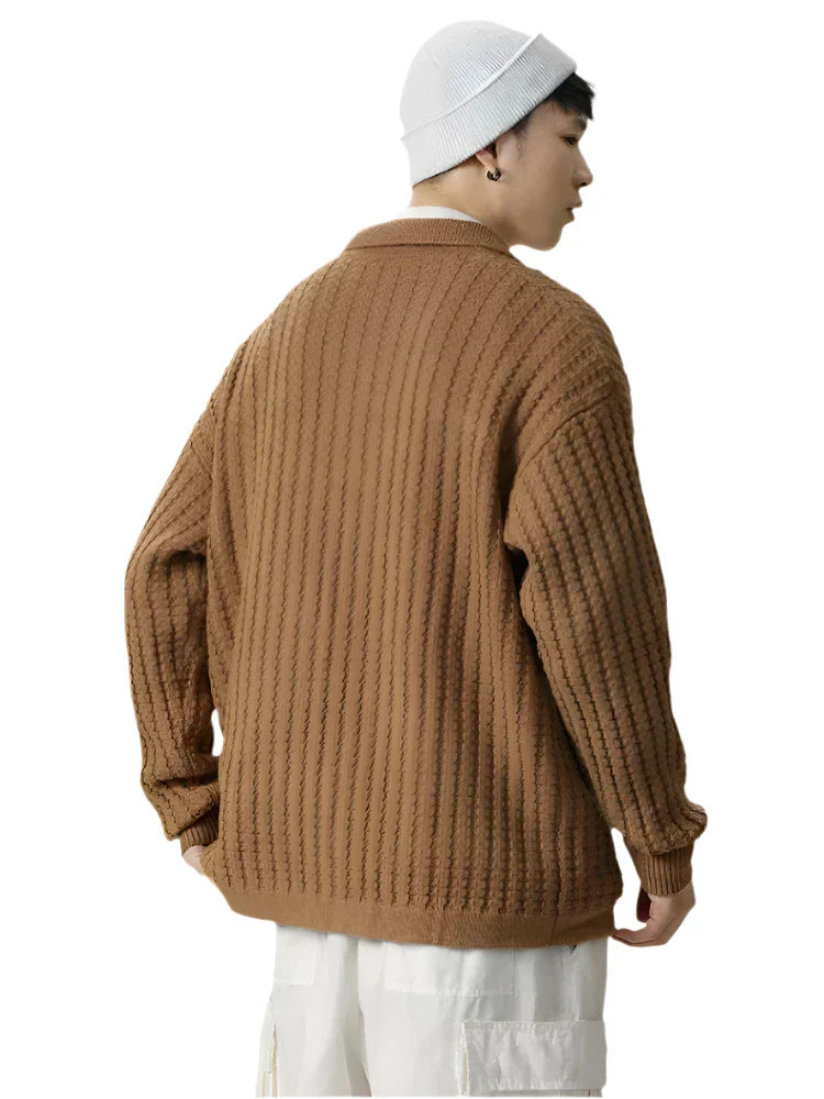 Men Warm Knitted Cardigan | Pleated Soft Turn-Down Collar Knitwear
