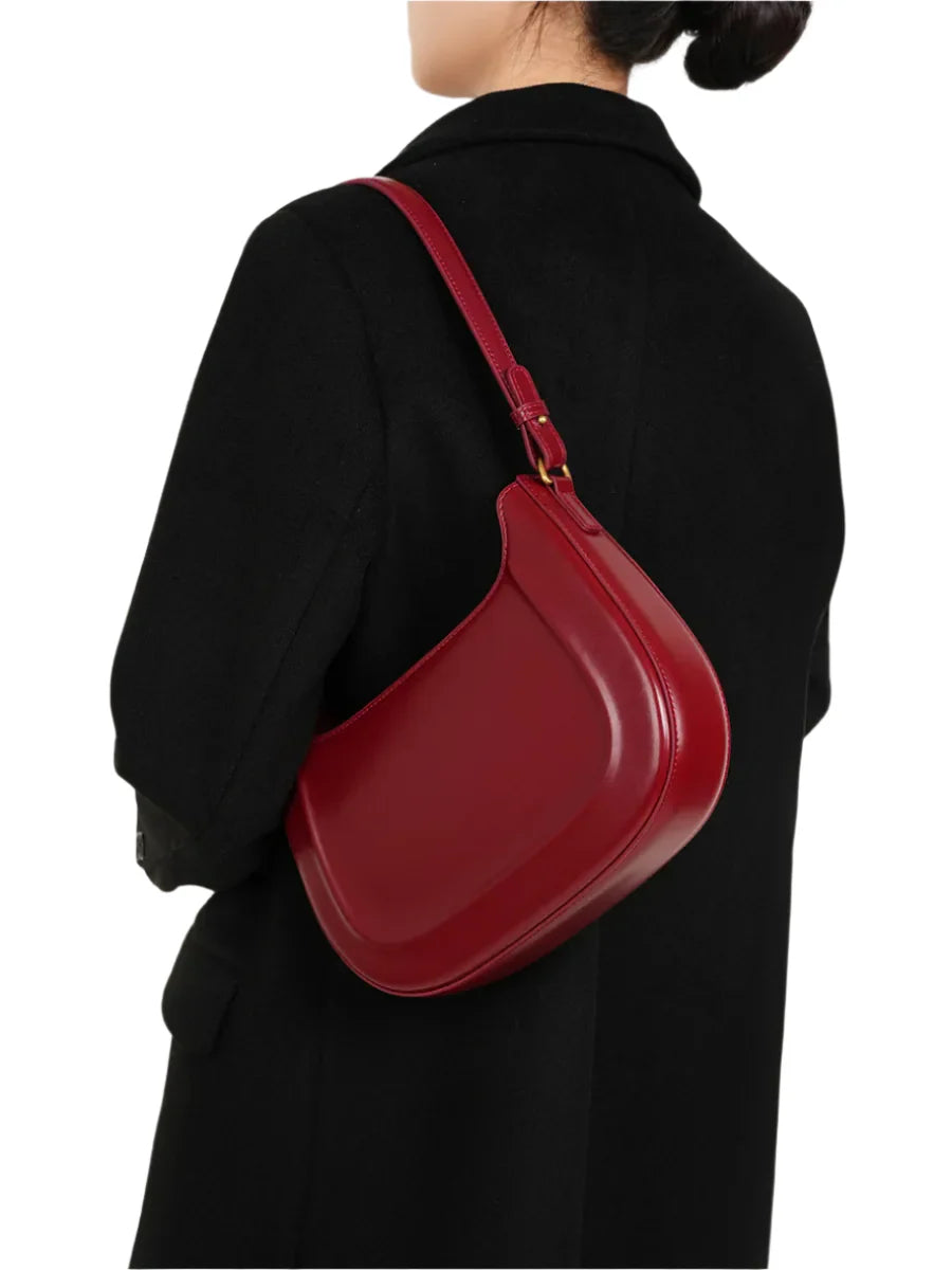 Women Minimalistic Leather Underarm Bag | Shoulder Bag | Saddle Bag