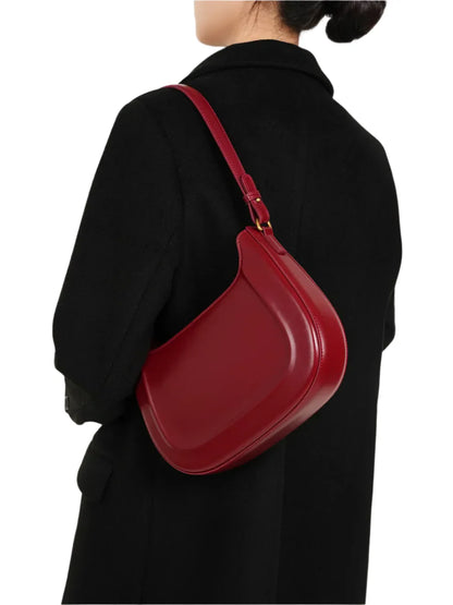 Women Minimalistic Leather Underarm Bag | Shoulder Bag | Saddle Bag