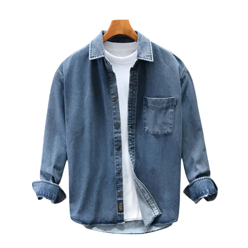Men Retro Washed Casual Denim Shirt | Button Down Blue