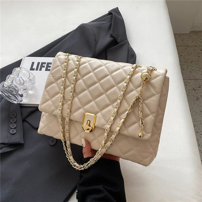 Women Quilted Leather Bag | Classic Flap Crossbody Bag Beige