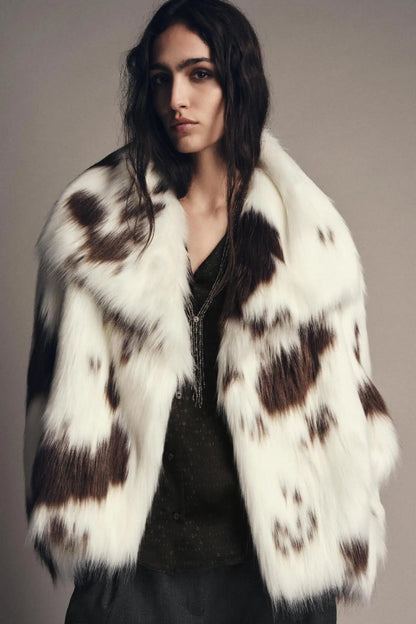 Women Animal Print Plush Coat | Loose | Warm | Thick Fur Jacket