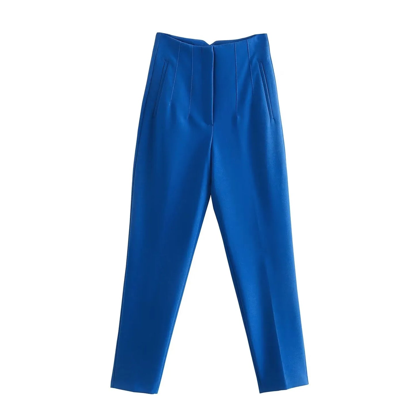 Women High Waisted Cropped Pants | Casual Office Pants Blue
