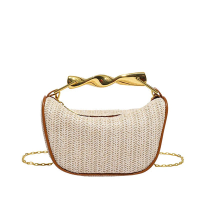 Women Woven Handbag | Rattan Half-Moon | Straw Shoulder Bag | Bucket Bag | Crossbody Bag Cream