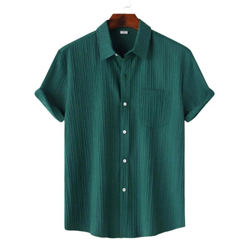 Men Cotton Linen Summer Shirt | Short Sleeve Button Down | Beach Shirt | Casual Breathable Holiday Hawaiian Shirt dark Green