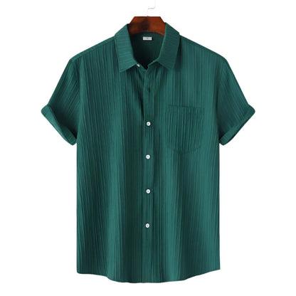 Men Cotton Linen Summer Shirt | Short Sleeve Button Down | Beach Shirt | Casual Breathable Holiday Hawaiian Shirt dark Green
