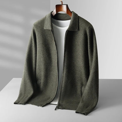 Men Cashmere Collared Cardigan | Knitted Loose Outerwear | Pure Wool Casual Coat Olive green
