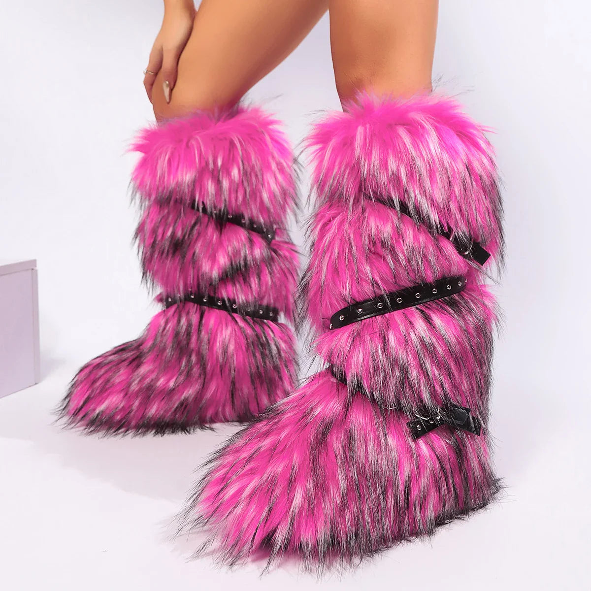 Women Winter Boots | Faux Fur Snow Boots | Warm Long Boots | Plush Over Knee | High Boots | Y2K | Furry Shoes Hot Pink