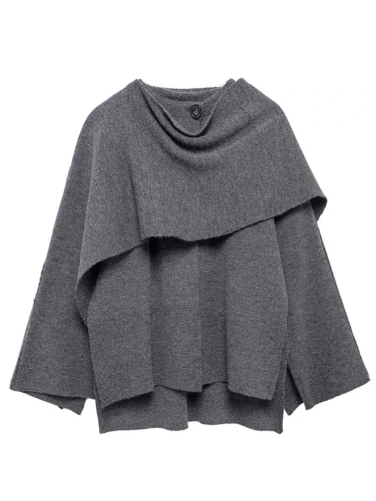 Women Scarf Jacket | Knitted Cape Cloak | Short Cape Coat Dark Gray