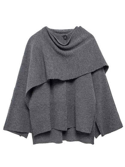 Women Scarf Jacket | Knitted Cape Cloak | Short Cape Coat Dark Gray