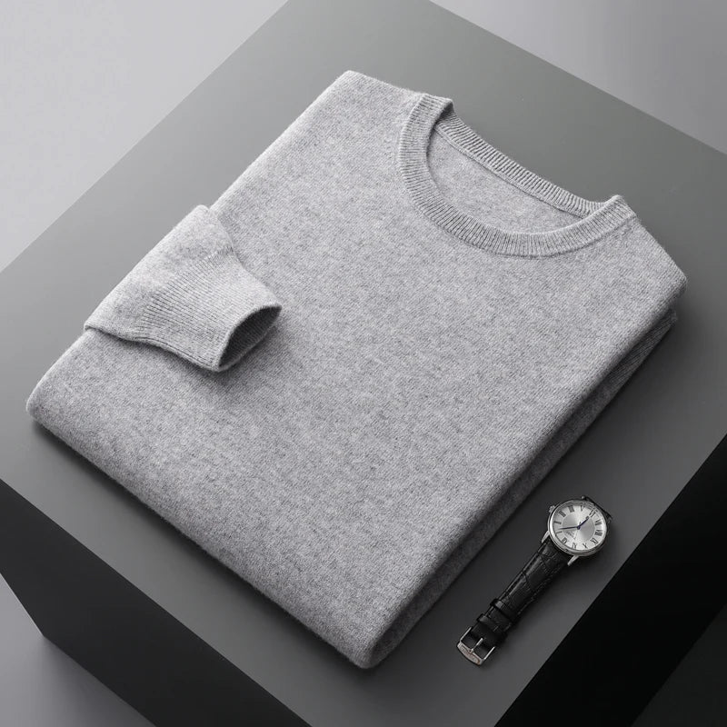 Men Pure Wool Sweater | Casual Pullover | Cashmere Knitting Light Grey