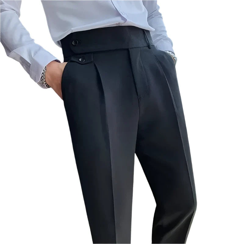 Men Vintage Style Pants | High Waisted Suit Pant | Business Casual Straight Trousers Black