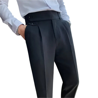Men Vintage Style Pants | High Waisted Suit Pant | Business Casual Straight Trousers Black