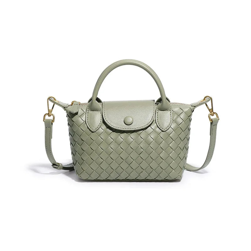Women Woven Shoulder Bag | Small Dumpling Bag | Bucket Bag | Crossbody Bag | Lunch Box Bag Light Green
