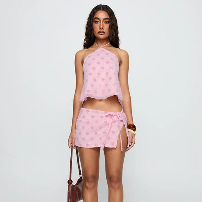 Women Sparkly Sequin Set | Mini Skirt | Sleeveless Top | Bodycon | Y2K | Halter Neck