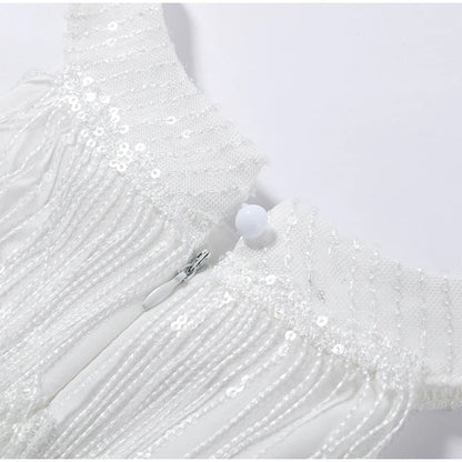 Women Sequin Halter Dress | Tassel | Sleeveless | Backless | Mini Fringed Dress