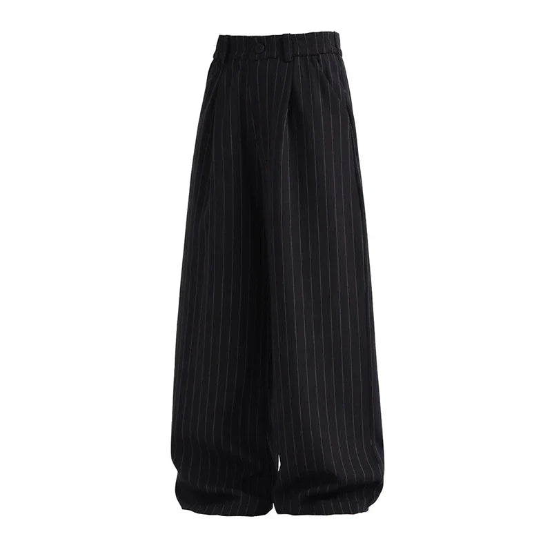 Men Classic Striped Pleated Wide Leg Trousers | Baggy | Straight | Dress Pants | Business