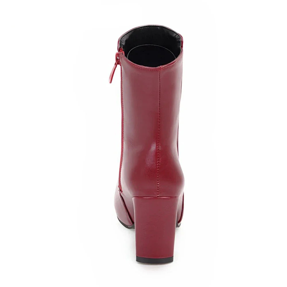Women Winter Ankle Zipper Boots | High Block Heel Boots