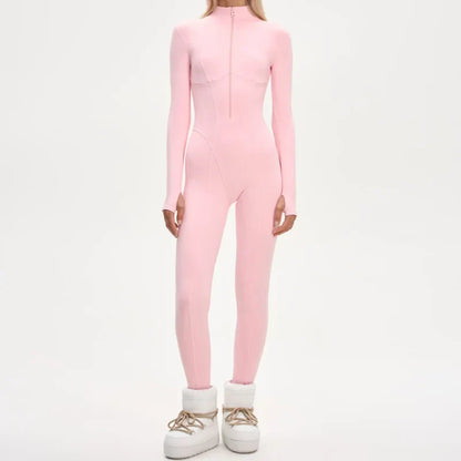 Women Pink Ski Wear Jumpsuit | Long Sleeve | Hoodie | Wide Leg Jumpsuit | Winter | Thick | Warm Pink Jumpsuit Inner