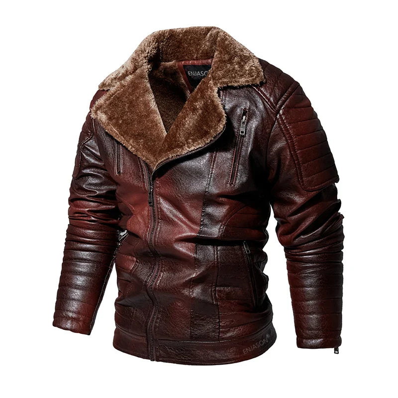 Leather Windbreaker Jacket Men | Fleece Motorcycle Stand Collar Casual Jacket