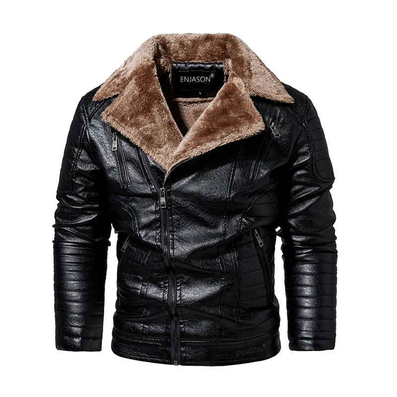 Leather Windbreaker Jacket Men | Fleece Motorcycle Stand Collar Casual Jacket