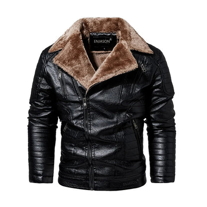 Leather Windbreaker Jacket Men | Fleece Motorcycle Stand Collar Casual Jacket
