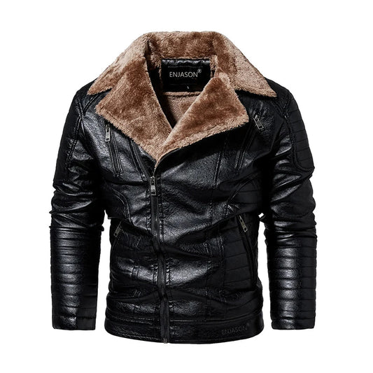 Leather Windbreaker Jacket Men | Fleece Motorcycle Stand Collar Casual Jacket