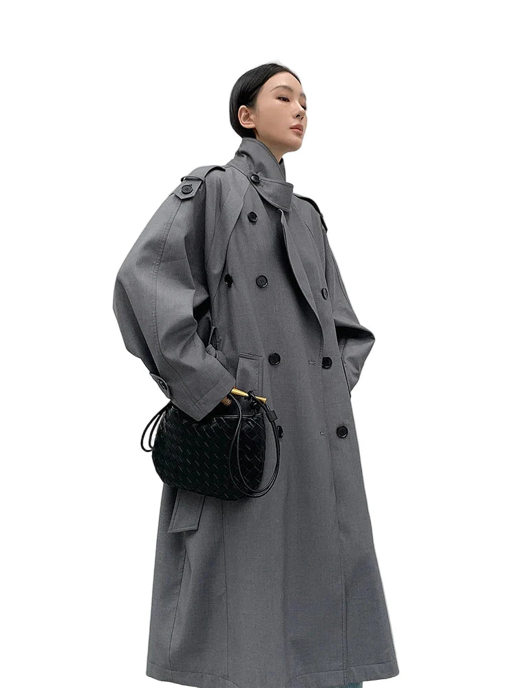 Women Oversized Trench Coat | Loose Casual Overcoat | Spring | Autumn Iron gray